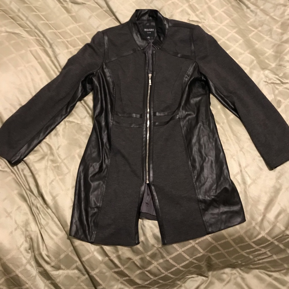 Grey jacket with faux leather accents